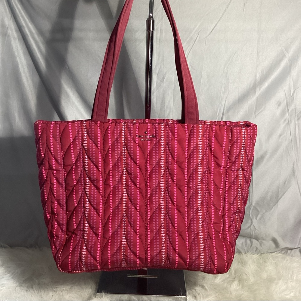 Kate Spade Nylon Red Heart Striped Satchel Shoulder Bag EUC - Picture 5 of 14